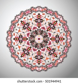 Ornamental round bright geometric mandala in aztec style