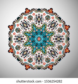 Ornamental round colorful geometric pattern in aztec style