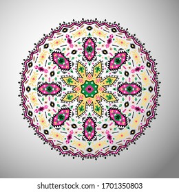 Ornamental round colorful geometric pattern in aztec style