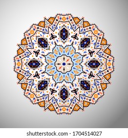 Ornamental round colorful geometric pattern in aztec style