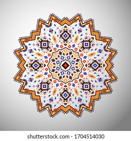Ornamental round colorful geometric pattern in aztec style