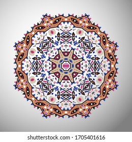 Ornamental round colorful geometric pattern in aztec style