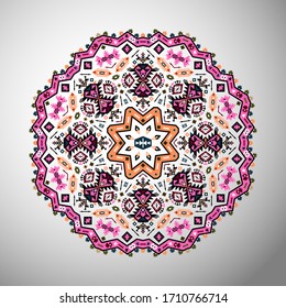 Ornamental round colorful geometric pattern in aztec style