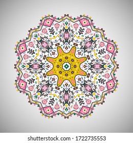 Ornamental round colorful geometric pattern in aztec style