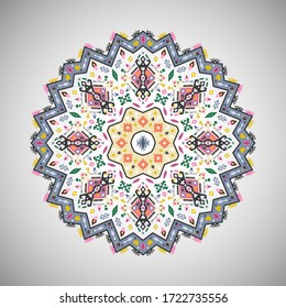 Zierrunde, bunte geometrische Muster im aztec-Stil