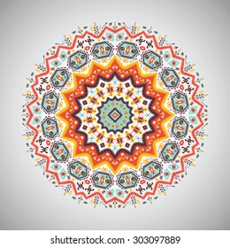 Ornamental round colorful geometric pattern in aztec style