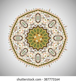 Ornamental round colorful geometric pattern in aztec style