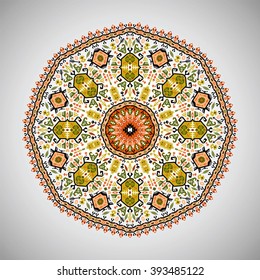 Ornamental round colorful geometric pattern in aztec style