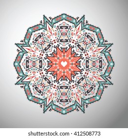Ornamental round colorful geometric pattern in aztec style