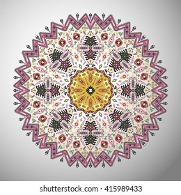 Ornamental round colorful geometric pattern in aztec style