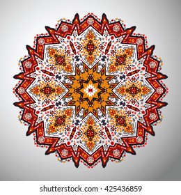 Ornamental round colorful geometric pattern in aztec style