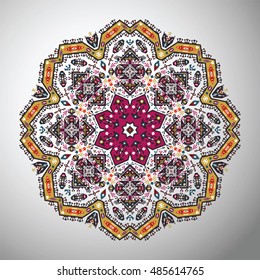 Ornamental round colorful geometric pattern in aztec style