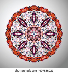 Ornamental round colorful geometric pattern in aztec style