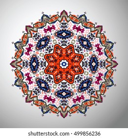 Ornamental round colorful geometric pattern in aztec style