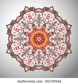 Ornamental round colorful geometric pattern in aztec style