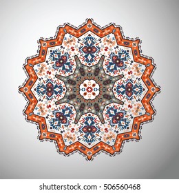 Ornamental round colorful geometric pattern in aztec style