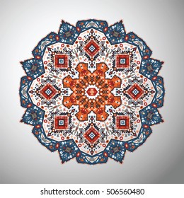 Ornamental round colorful geometric pattern in aztec style