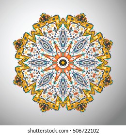 Ornamental round colorful geometric pattern in aztec style