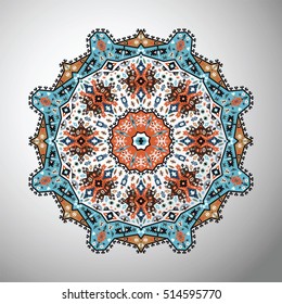 Ornamental round colorful geometric pattern in aztec style