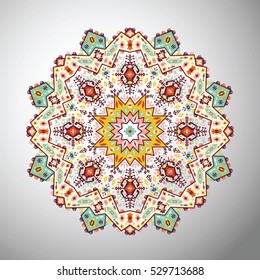 Ornamental round colorful geometric pattern in aztec style