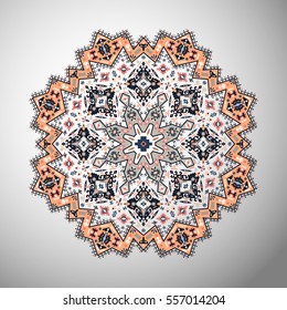 Ornamental round colorful geometric pattern in aztec style