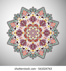 Ornamental round colorful geometric pattern in aztec style