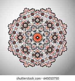 Ornamental round colorful geometric pattern in aztec style