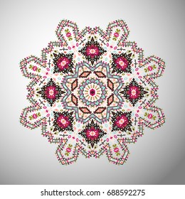 Ornamental round colorful geometric pattern in aztec style