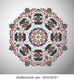 Ornamental round colorful geometric pattern in aztec style