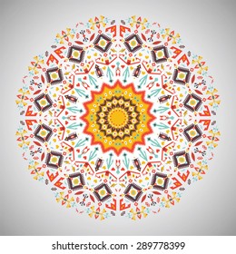 Ornamental round colorful pattern in aztec style