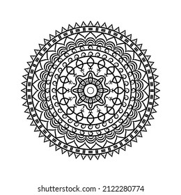 Ornamental round doily pattern with ethnic elements for adult coloring book, shirt design or tattoo. Black and white zentangle vector mandala
