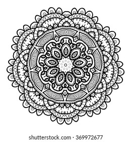 Diseño unitario ornamental con elementos étnicos para el libro de colorear para adultos, diseño de pantalones o tatuaje. Mandala de zentángulo blanco y negro.