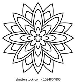 Ornamental round doodle flower isolated on white background. Black outline mandala. Geometric circle element. Vector illustration.