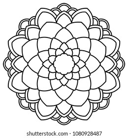 Ornamental round doodle flower isolated on white background. Black outline mandala, frame. Geometric circle element. Vector illustration.