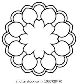 Ornamental round doodle flower isolated on white background. Black outline mandala, frame. Geometric circle element. Vector illustration.