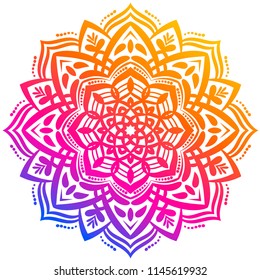 Ornamental round doodle flower isolated on white background. Colorful outline mandala, frame. Geometric circle element. Vector illustration.
