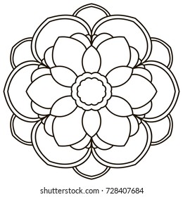 Ornamental round doodle flower isolated on white background. Black outline mandala. Geometric circle for coloring book, logo, design element. Vector illustration.