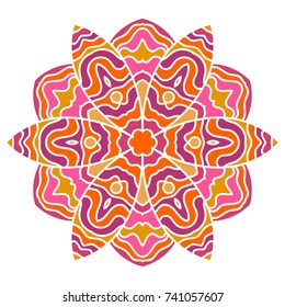 Ornamental round doodle flower isolated on white background. Colorful mandala. Geometric circle element. Vector illustration.