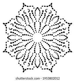Zierrunde, gepunktete Blume einzeln auf weißem Hintergrund. Schwarze Halftone mandala. Geometrisches kreiselement.