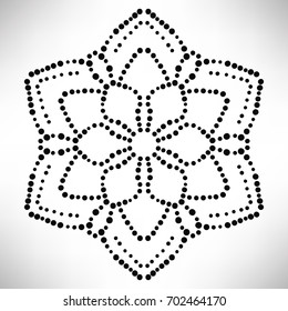 Ornamental round dotted flower isolated on white background. Black halftone mandala. Geometric circle element. Vector illustration.