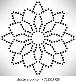 Ornamental round dotted flower isolated on white background. Black halftone mandala. Geometric round element. Vector illustration.