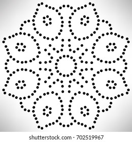 Ornamental round dotted flower isolated on white background. Black halftone mandala. Geometric round element. Vector illustration.