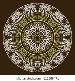 Ornamental round floral ethnicity lace pattern, mosaic vector stained glass