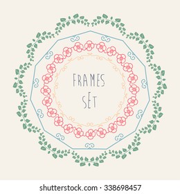 Ornamental round floral frames. Vector pastel colored elements.