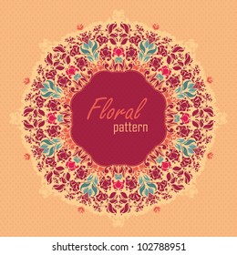 Ornamental round floral  lace pattern.  Space for text