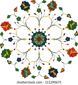 Ornamental round floral lace pattern with flowers