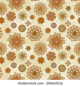 Ornamental round floral lace pattern. kaleidoscopic floral pattern, mandala. Retro lace seamless pattern. Abstract vector decorative floral backgrounds. 
