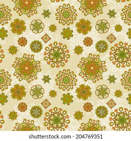 Ornamental round floral lace pattern. kaleidoscopic floral pattern, mandala. Retro lace seamless pattern. Abstract vector decorative floral backgrounds. 