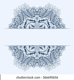 Ornamental round floral lace pattern. kaleidoscopic floral pattern, blue mandala. 