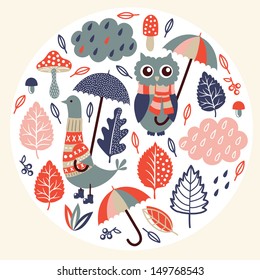 Ornamental round floral pattern. Autumn background